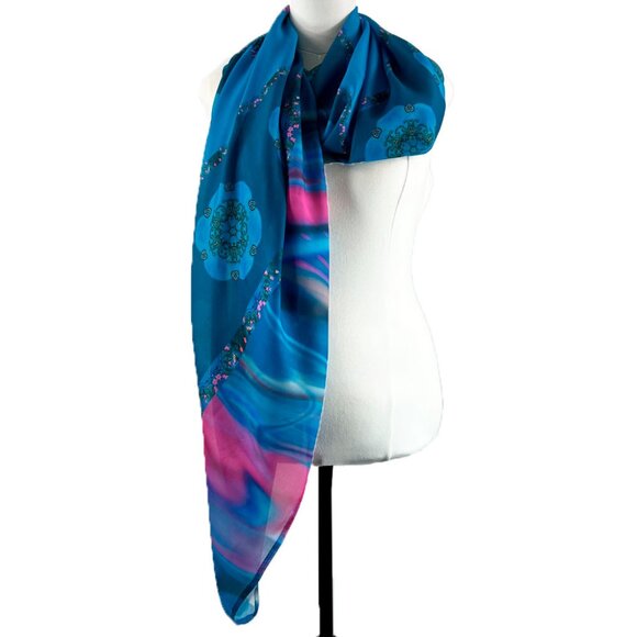 Hawaiian Sand Dollars Pschedelic Blue Extra Large Chiffon Scarf Wrap - Picture 9 of 12